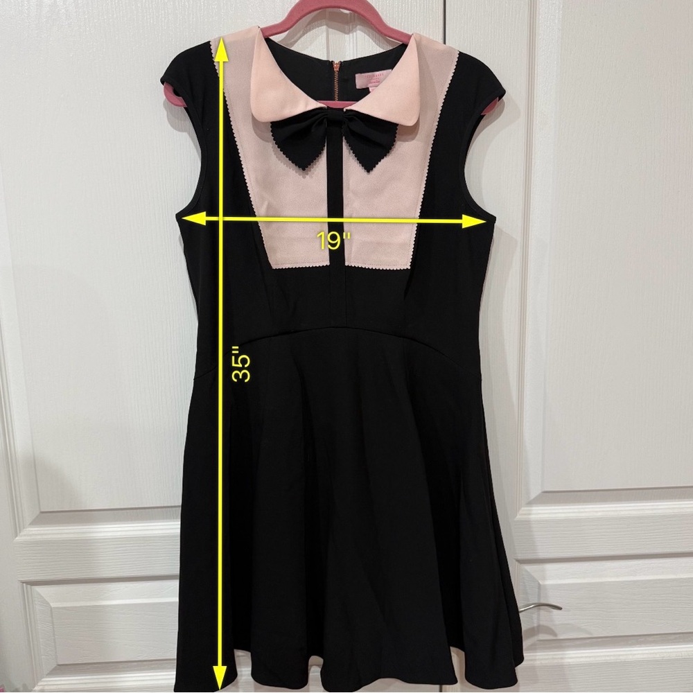 Ted Baker Black Mini Dress with Pale Pink Bib and Black Bow - Picture 10 of 10